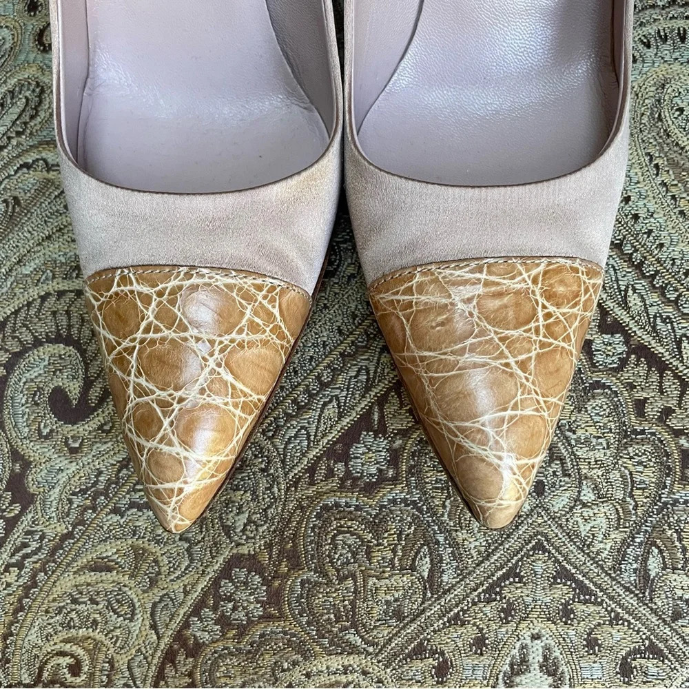 Prada Satin Blush Pink Snake Skin Toe Raso Heels Cocco Cammeo Cipria Size 7 COA - Picture 10 of 15
